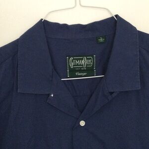 Gitman Vintage Camp Collar Navy Blue Poplin Short Sleeve Buttondown Size XL